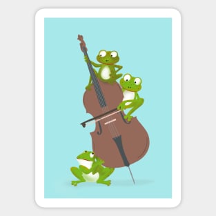 Three funny frogs playing the double bass Sticker